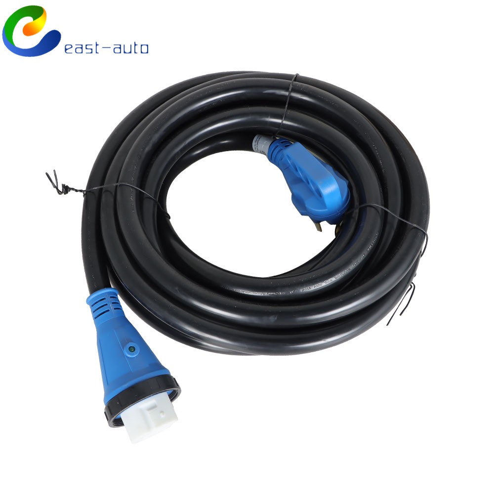 Power Input Box 50A 30FT with Lock And RV Extension Black Cord Blue Plug