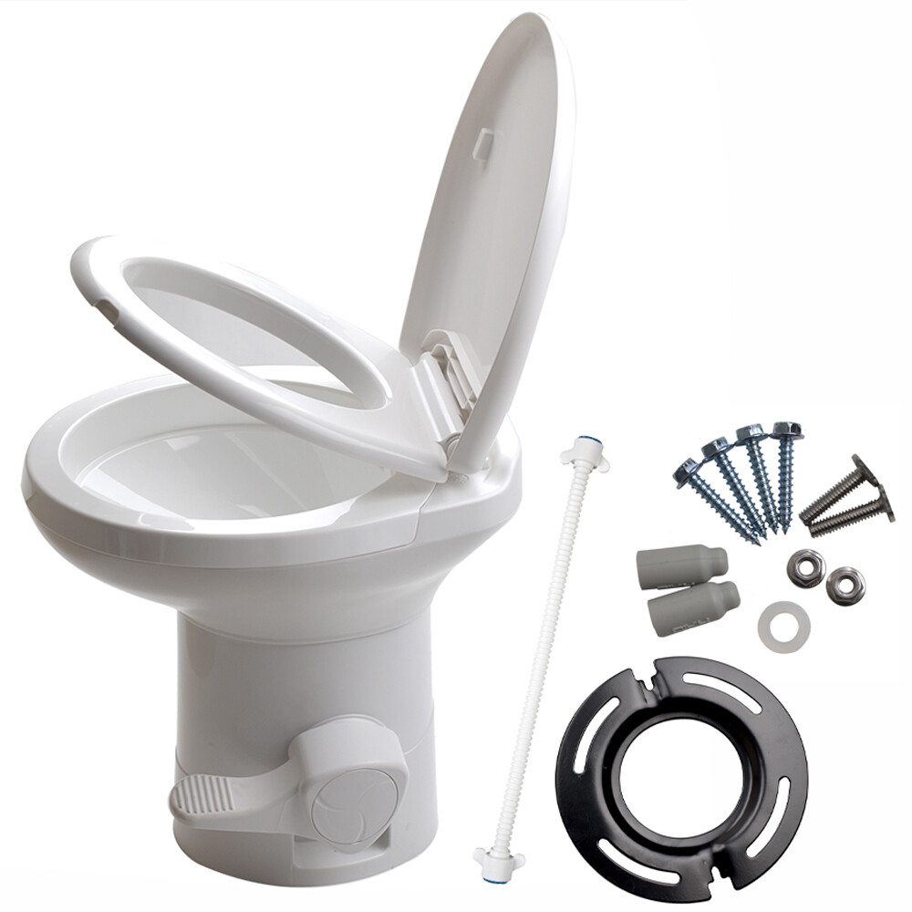 20″ RV Camper Toilet Gravity Flush Toilet Foot Pedal Home Caravan Travel Camping