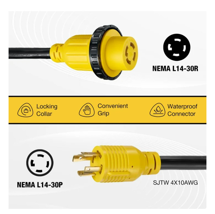 30 Amp 15FT RV Marine Extension Cord Heavy Duty Compact L14-30P to L14-30R