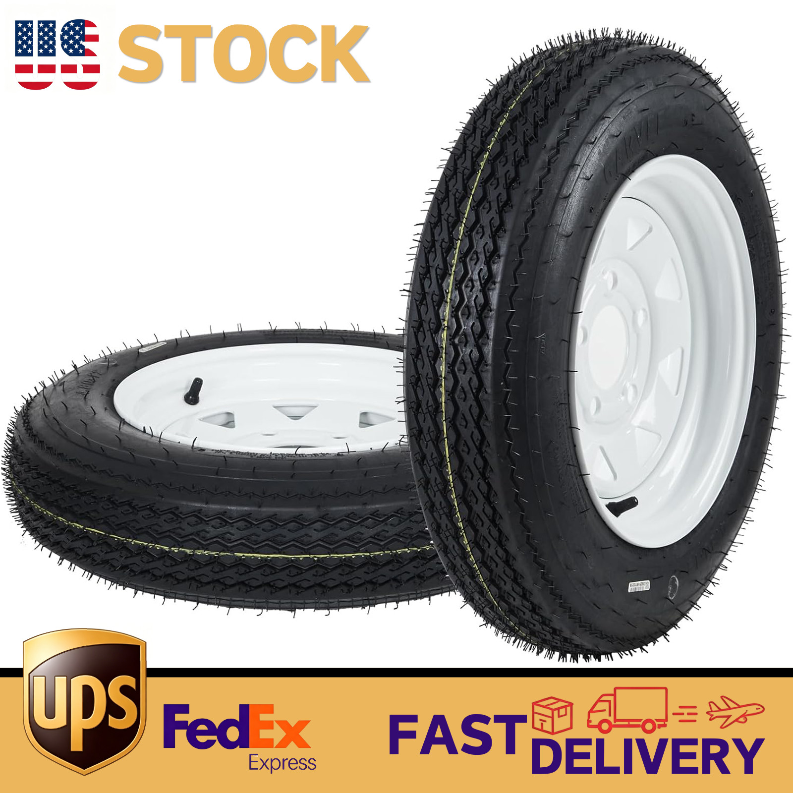 2 Pack Trailer Tires 5.30-12 5.30×12 530-12 530 12 w/12″ Rims 5 Lug White Spoke