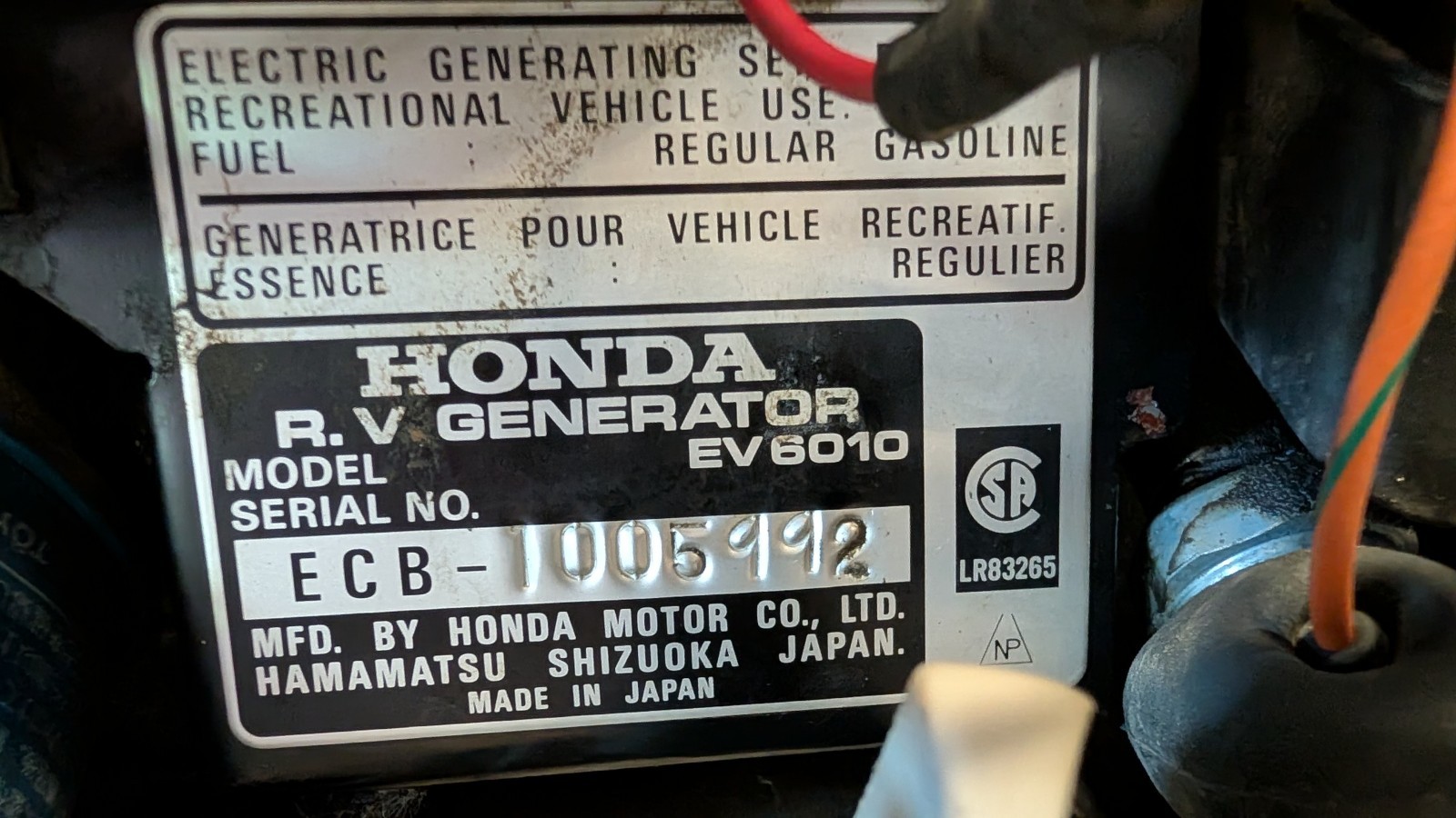 Honda EV 6010 Portable RV Fire Truck Heavy Duty Generator Water Cooled Runs BUT?