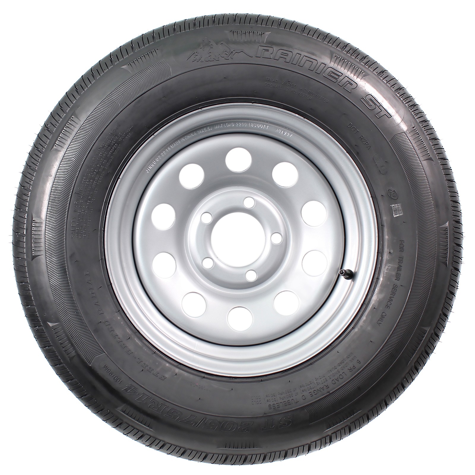 Radial Trailer Tire Rim ST205/75R14 14 Inch Load D 5 Lug Silver Modular Wheel