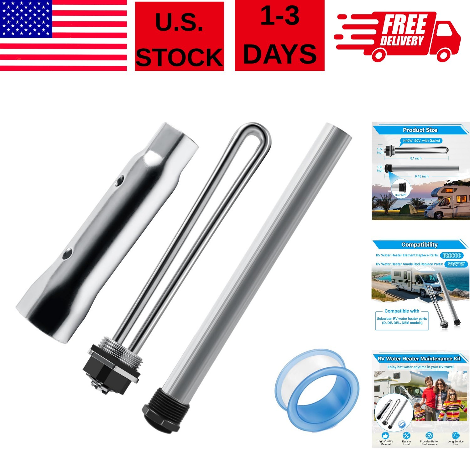 RV Water Heater Elements Kit for Suburban SW6DE SW10DE SW12DE SW16DE