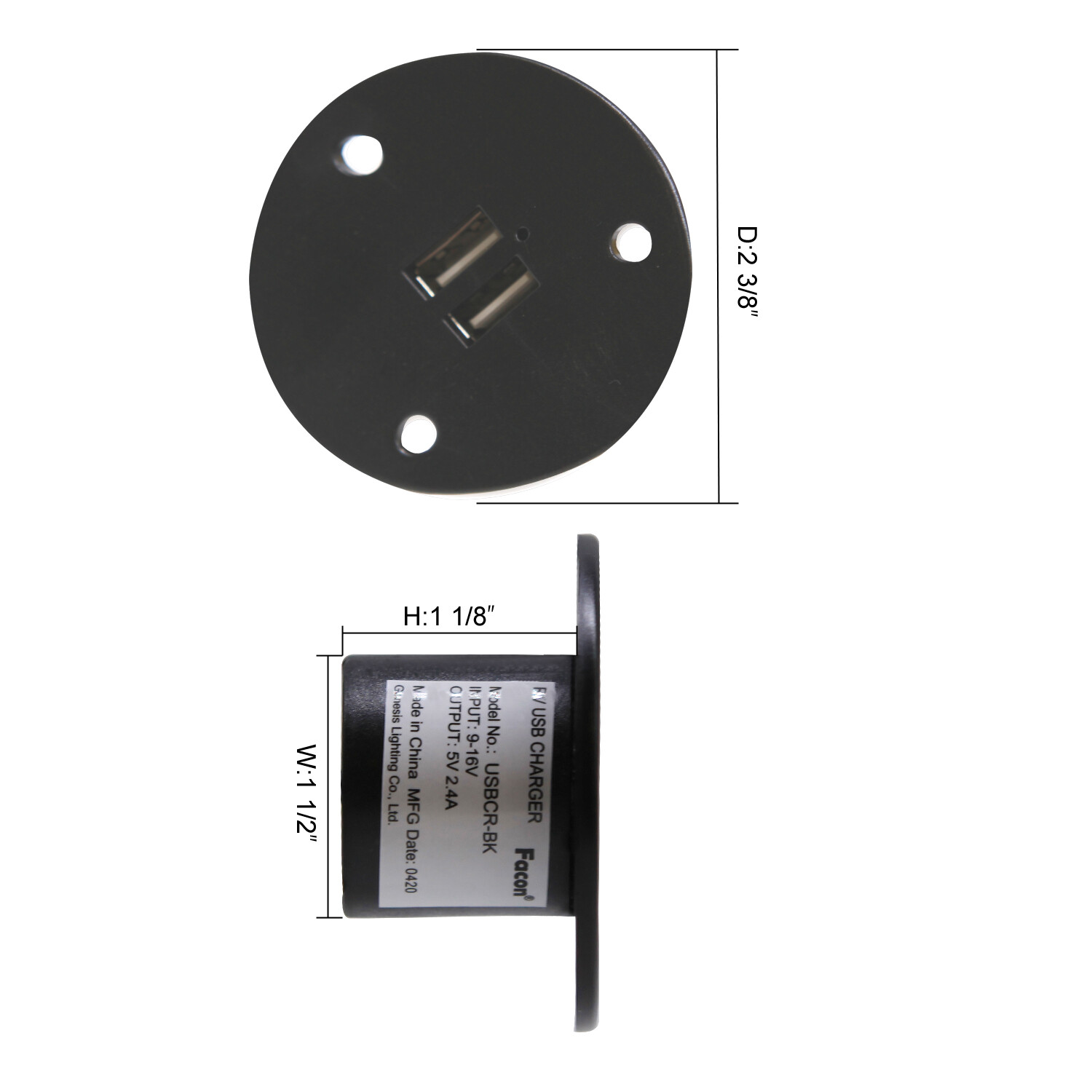 Facon 2 USB Charging Port Charger RV Electronics Socket for Trailer Boat Camper