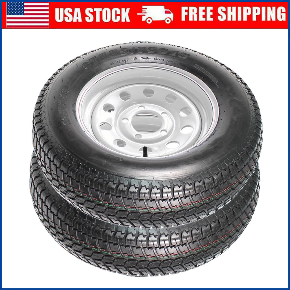 2 Pack ST205/75D15 205 75D15 Trailer Tire with Rim, 6-Ply Load Range C 5 Lug US
