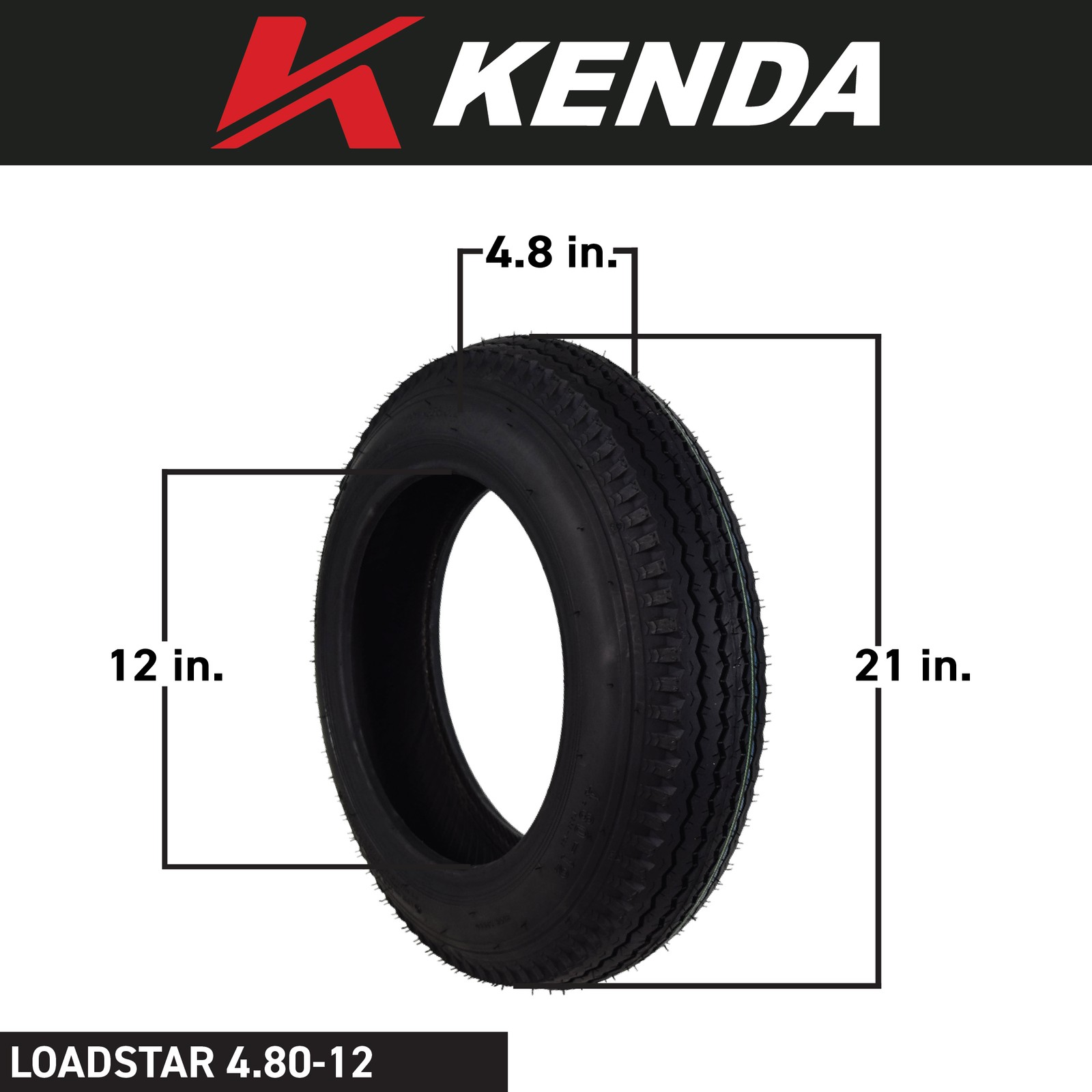 Kenda 279B1089 4.80-12 Load Star 4 Ply Tubeless Trailer Single Tire w Key Chain