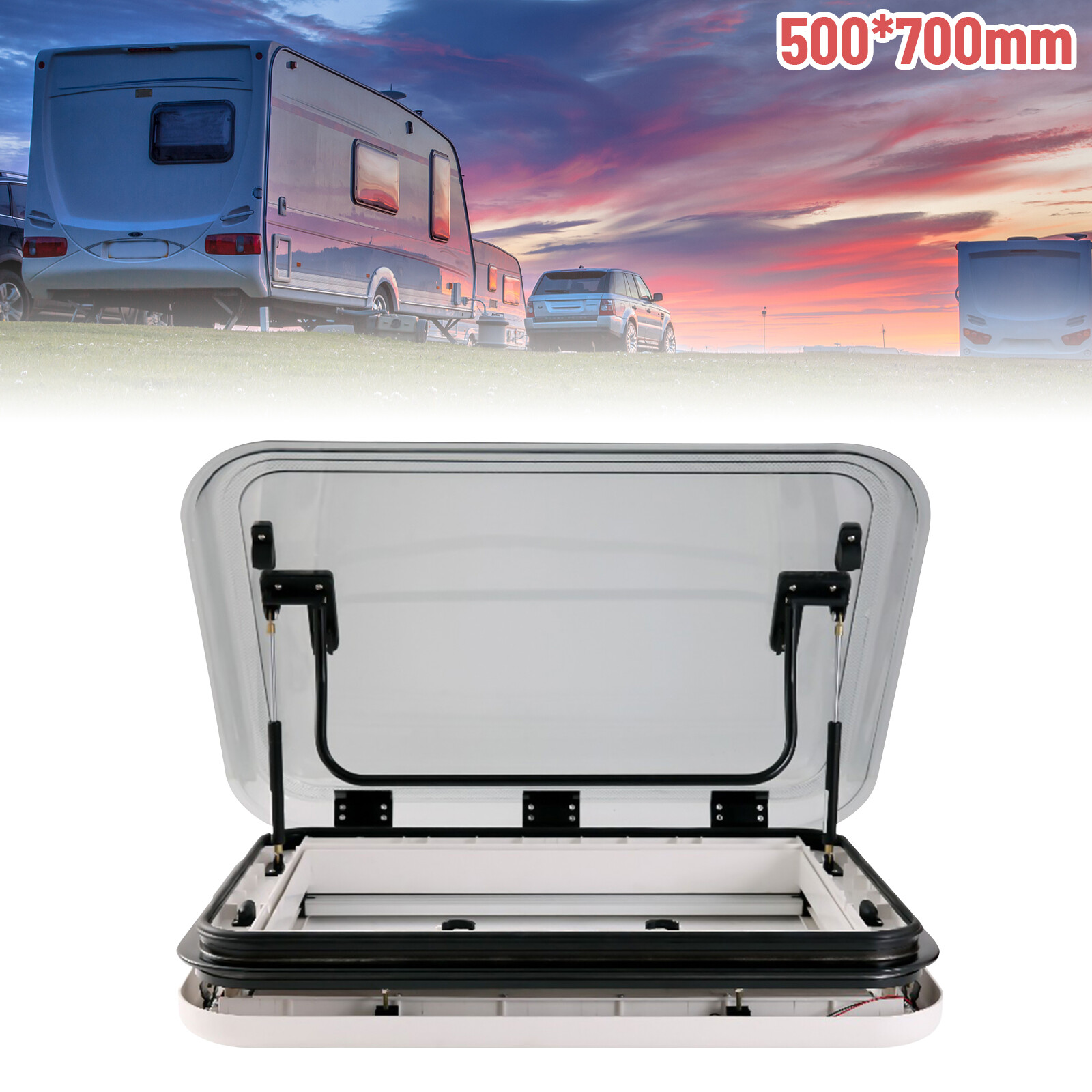 700*500mm RV Caravan Roof Hatch Window Skylight Sunroof Vent Mouth W/ LED Light