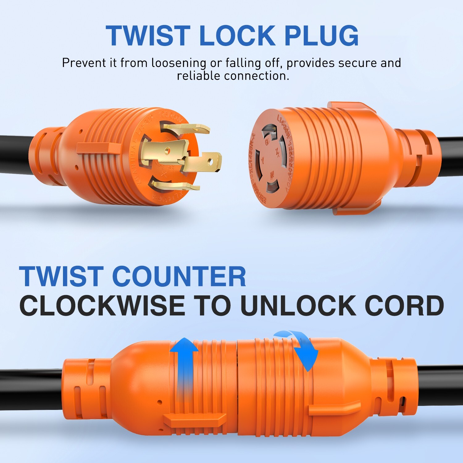 Nilight 30 Amp 100FT Generator Extension Cord 125/250V 7500 Watt 10 Gauge