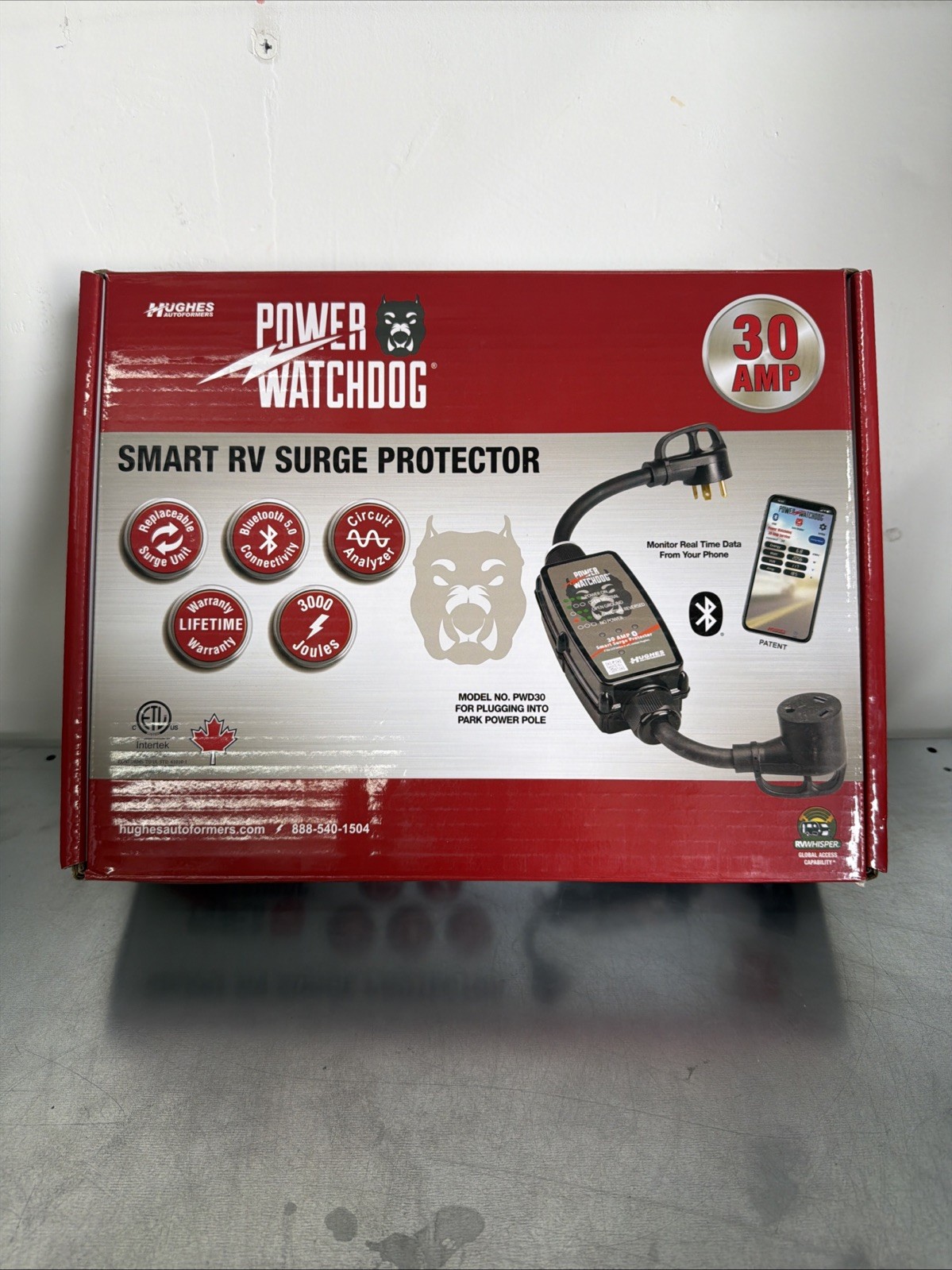 Hughes 30A Gen 1 Power Watchdog RV Surge Protector w/ Bluetooth Hardwired PWD30