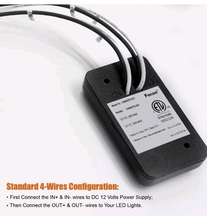 Facon 12V Single Touch Dimmer Switch ON/OFF for LED Lights Up to 60 Watts