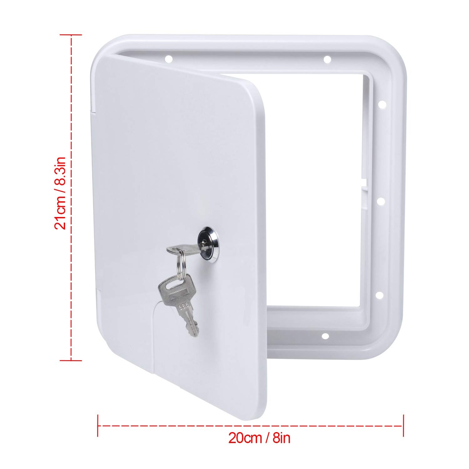 RV Cord Storage Hatch with Keys 8×8.5 Inch White Compartment Door for Electr…