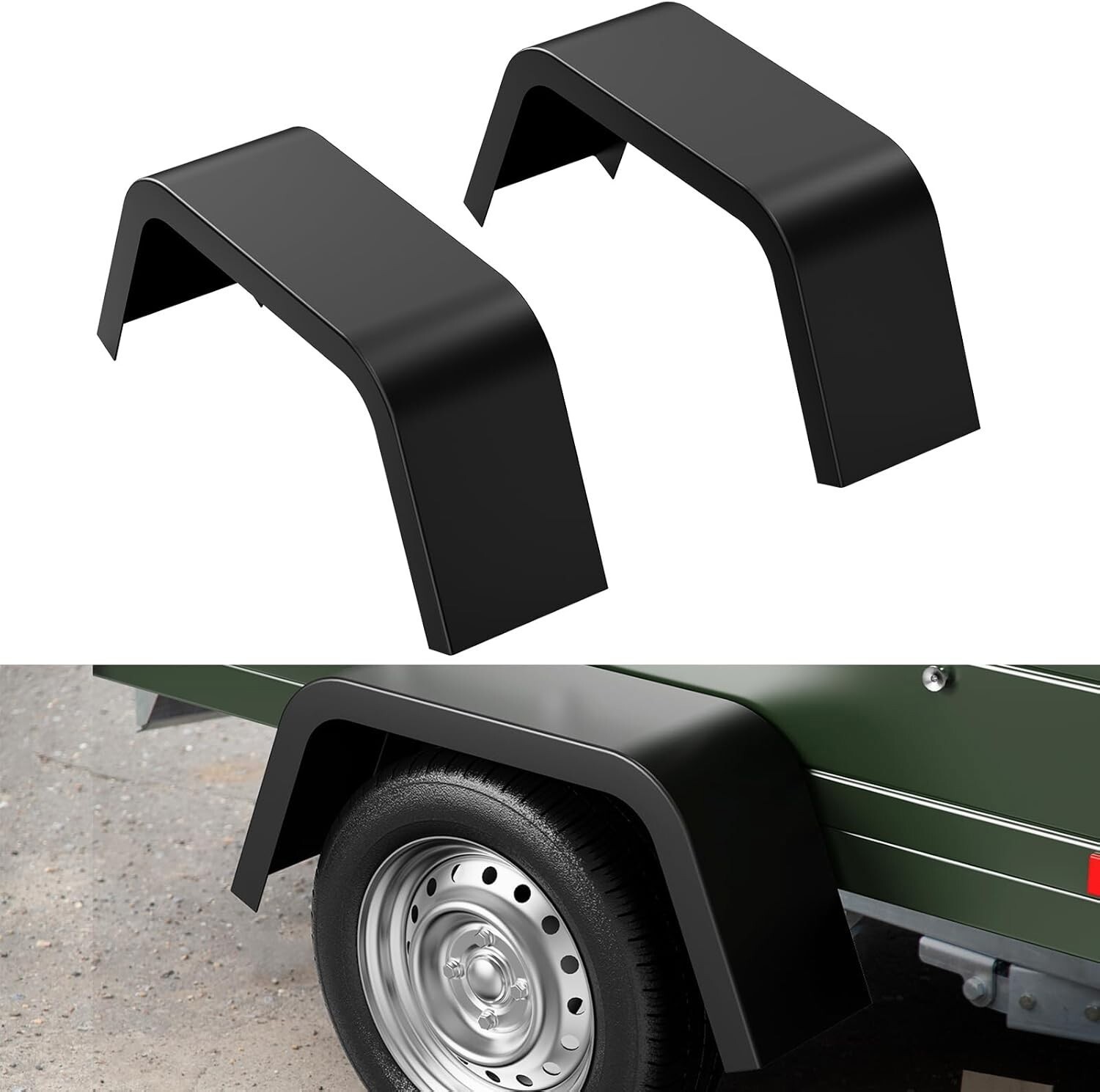 Pair Steel Square Cargo Trailer Fenders For 14″-16″ Trailer Fenders Wheels Black