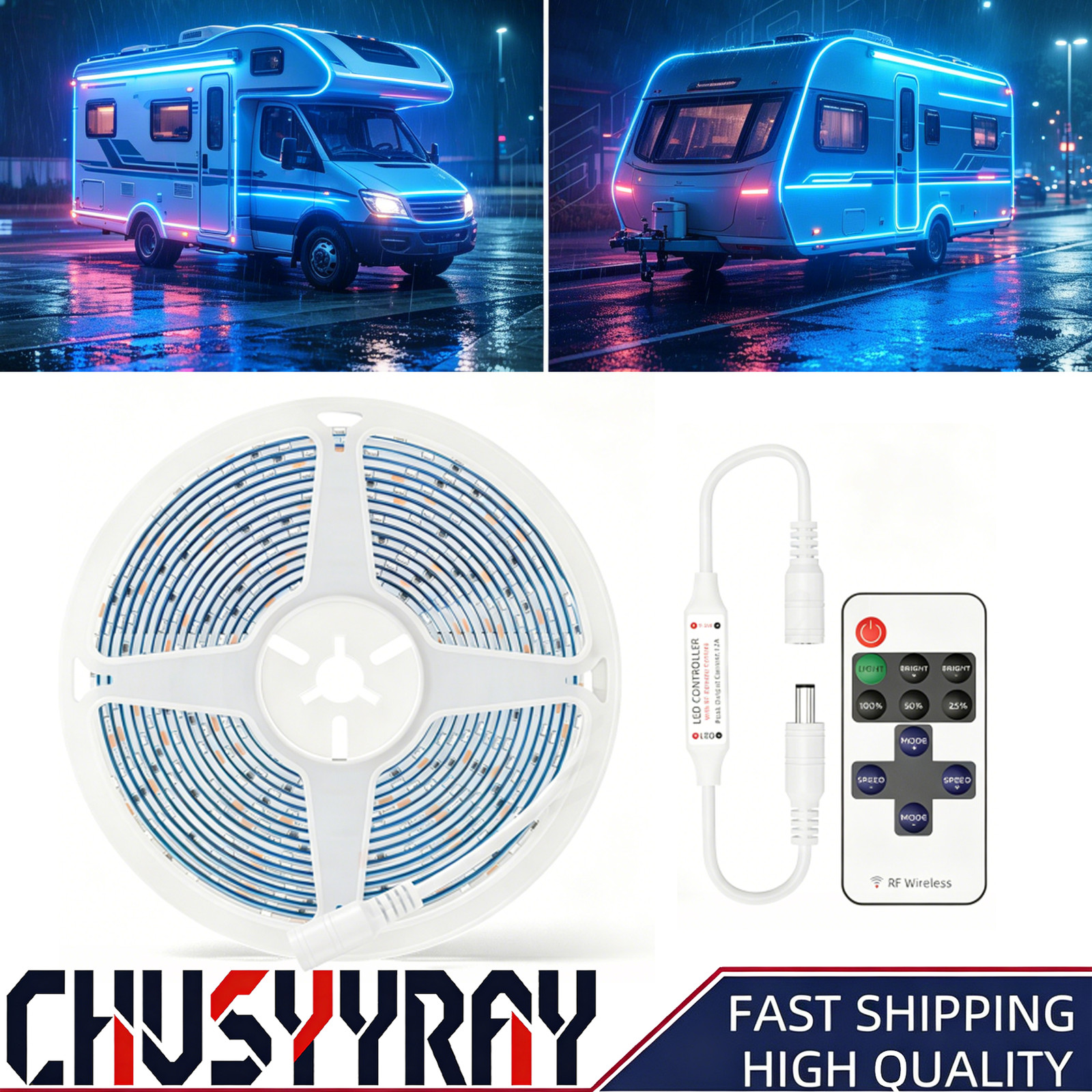 16.4FT LED Awning Strip Light Exterior Camping RV Caravan Boat Roof Wall Lamp 5M