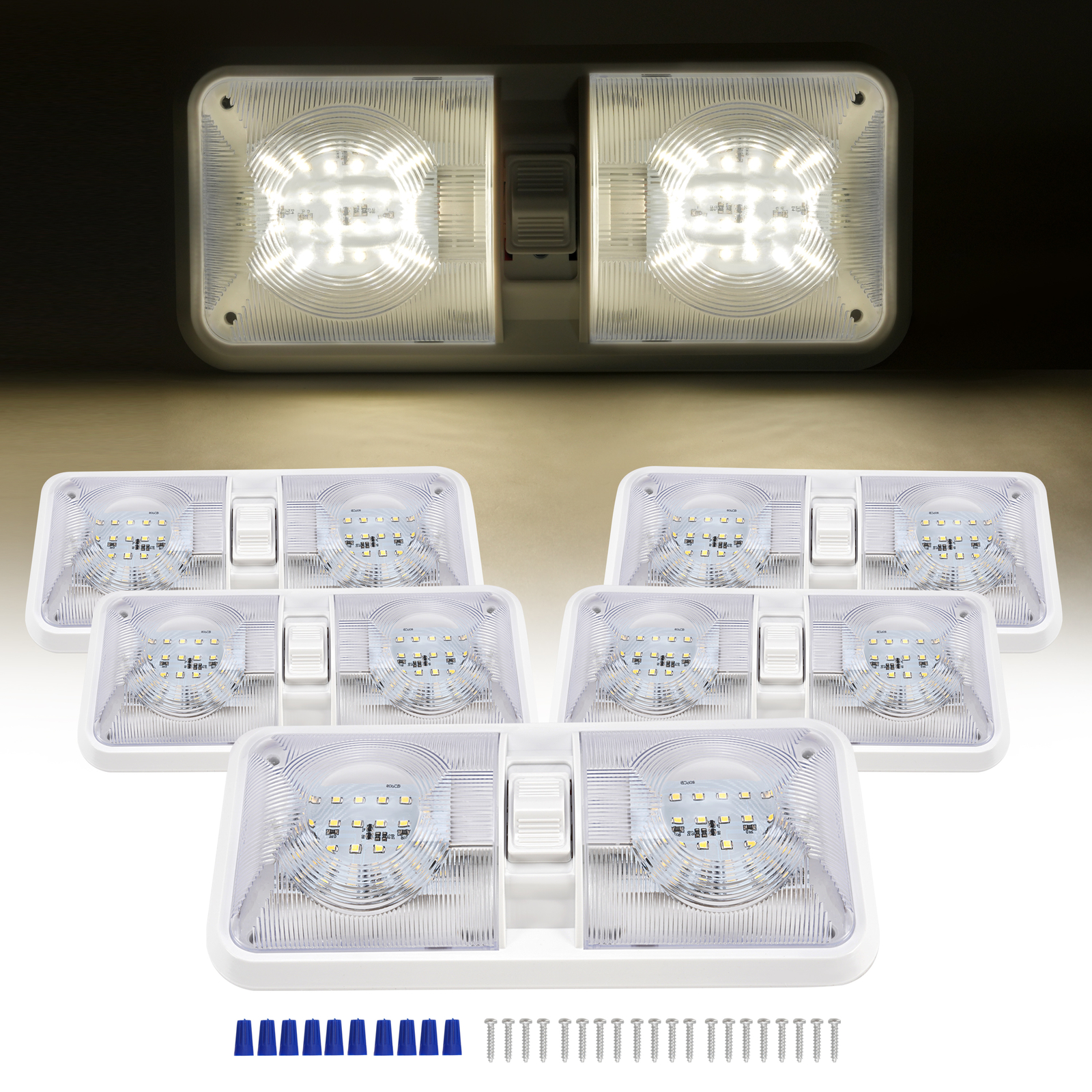 For RV Boat Camper Trailer Double Dome Light 5PCS 12V Interior LED Ceiling Light