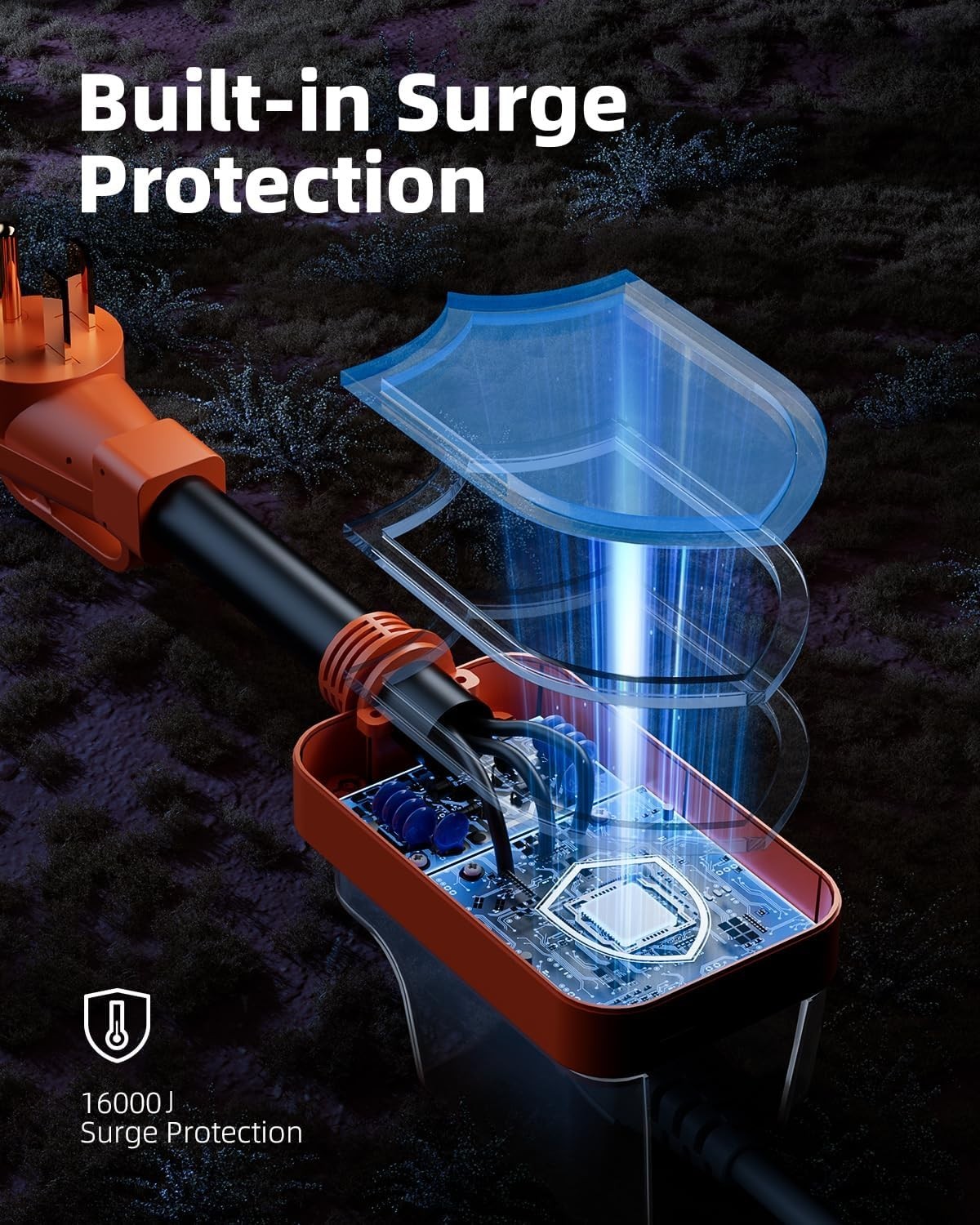 50 Amp RV Surge Protector with 16000J Protection – Waterproof & Reliable