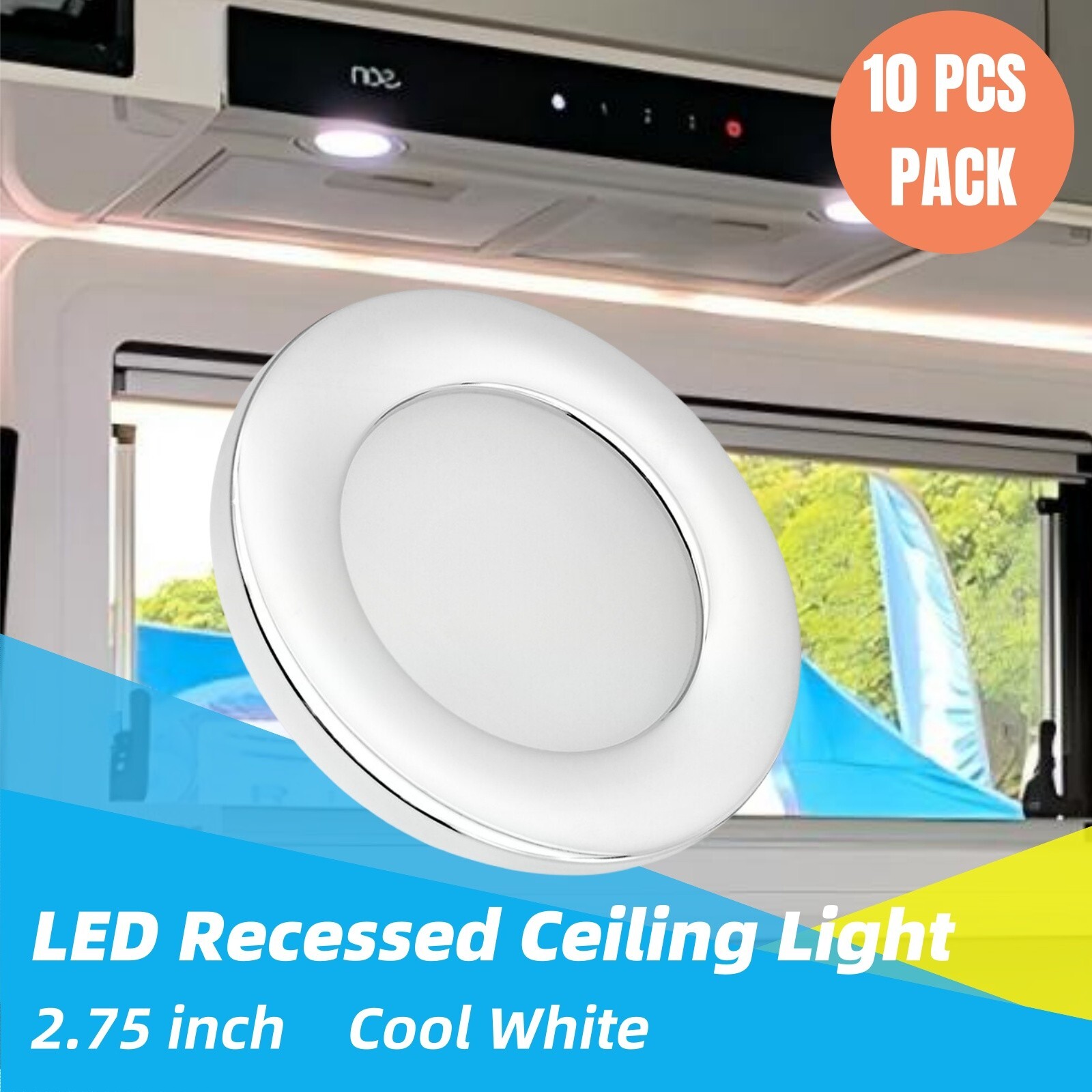 10 X12V 2.75″ LED Recessed Ceiling Light RV Camper Interior Downlight Cool White