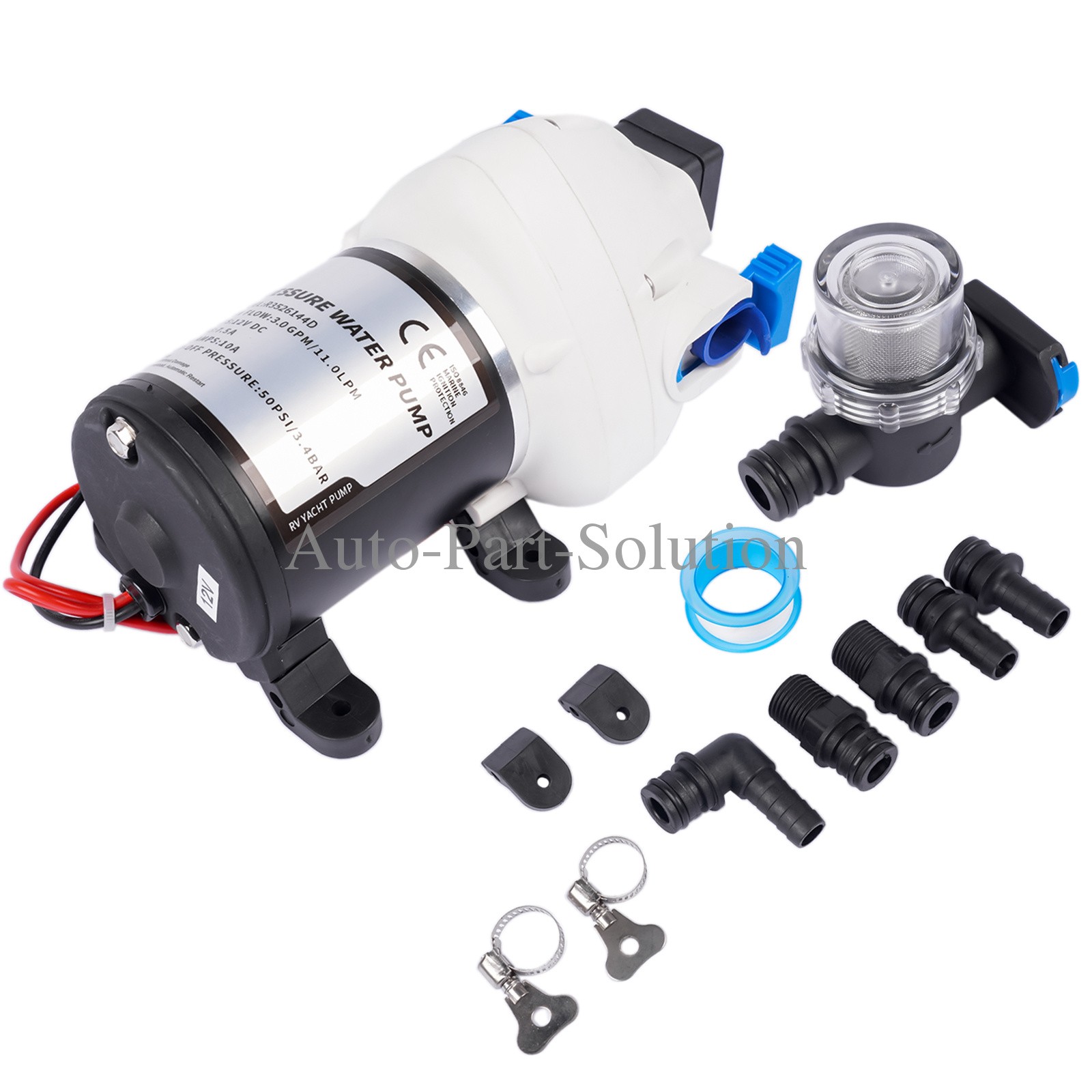 3 GPM 50 PSI Triplex Diaphragm RV Water Pump for Marine/Yacht/Caravan R3526144D