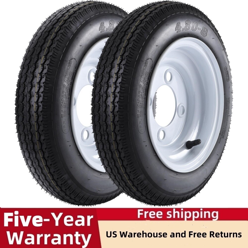 2pack Trailer Tire 4.80 8 4.80-8 4.80×8 480-8 Trailer Tires with 8″ Rim 4 Lug