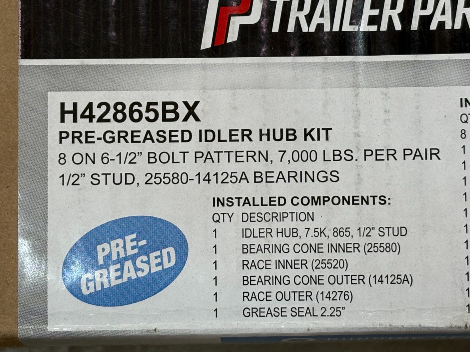 Trailer Parts Pro H42865BX PreGreased Hub Assembly 8 on 6.5- Fits 7K Axles ^