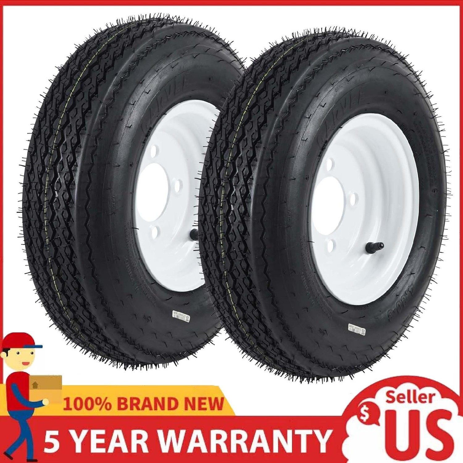 2 Pack 4.80-8 4.80×8 480-8 Trailer Tires Rims Load Range C 6PR, 4 Lug Wheel Tire