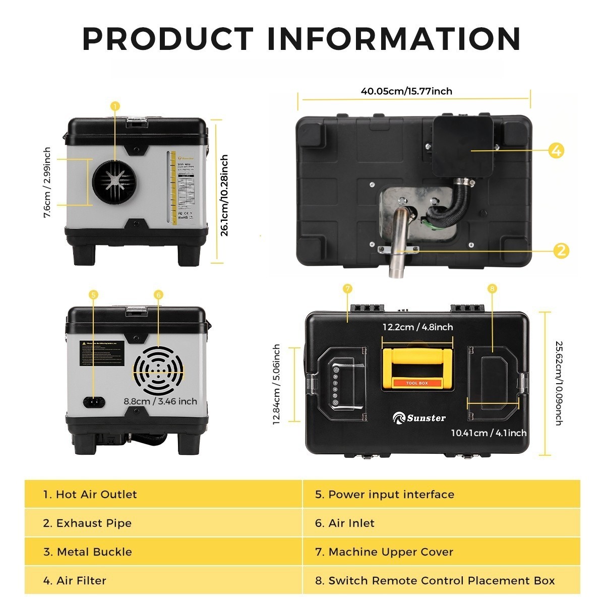 Sunster 8KW Diesel Air Heater 12V/24V 220V Adapter Bluetooth APP Control WiFi US