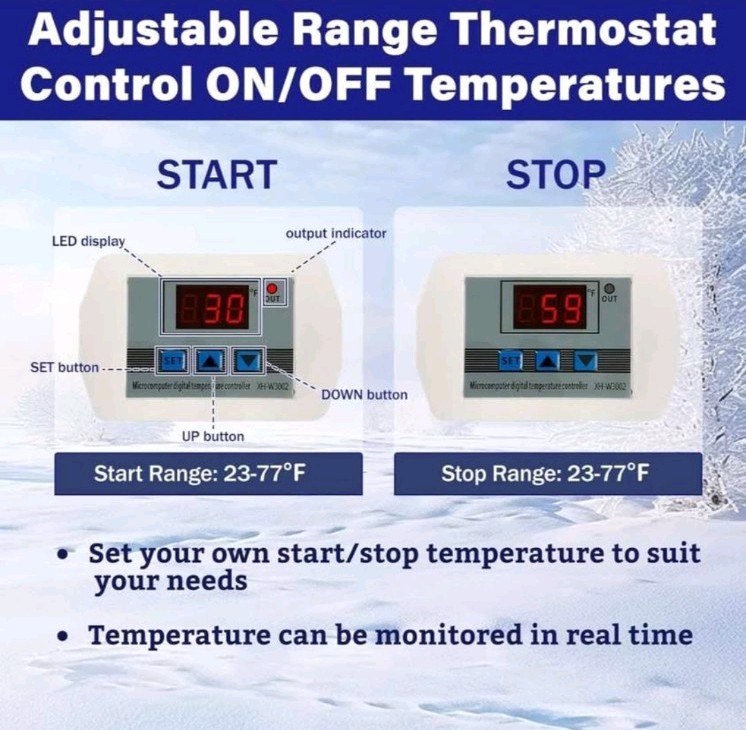 Cupohus Heated Water Hose for RV 15FT Adjustable Thermostat w/Real-Time Monitor