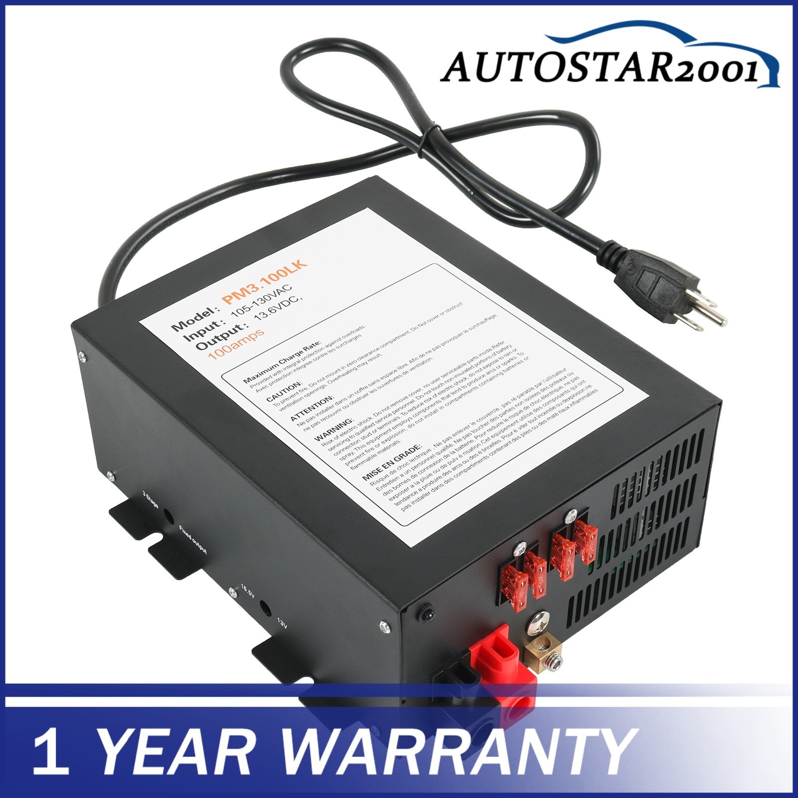 Power Supply Charger 3 Stage Charging 100 AMP RV Power Converter 110V to 12VDC