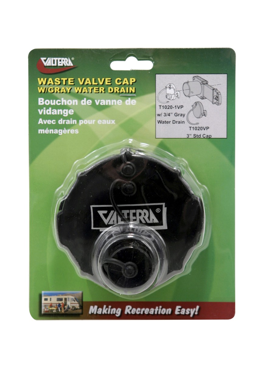 Valterra T1020-1VP Waste Valve Cap – 3 with Capped 3/4 GHT- Black (Carded)