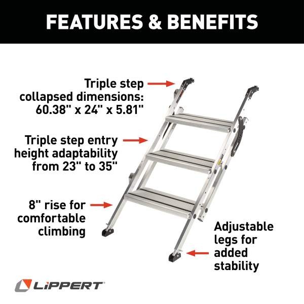 Lippert Components 2023024500 Entry Step 3 Manual Folding Steps With 8 Inch Rise