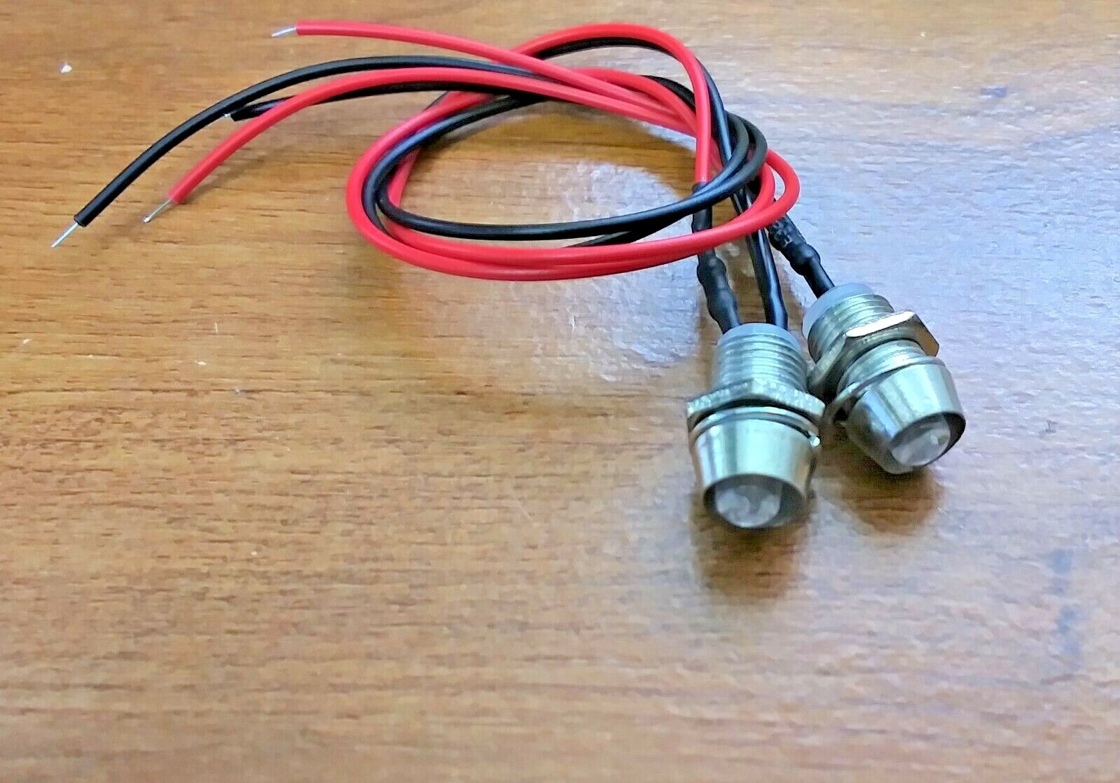 2 Super Bright 12 volt Red LED RV Indicator Lights in Stainless Steel Bezels