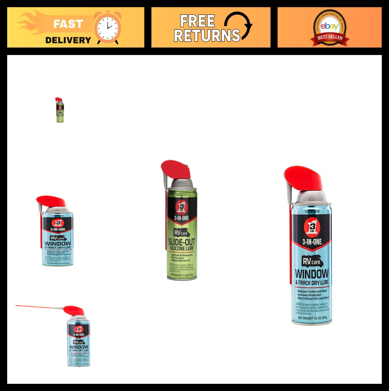RV Slide-Out Silicone Lube & Window Track Dry Lube – 2-Way Spray, 11oz & 10oz