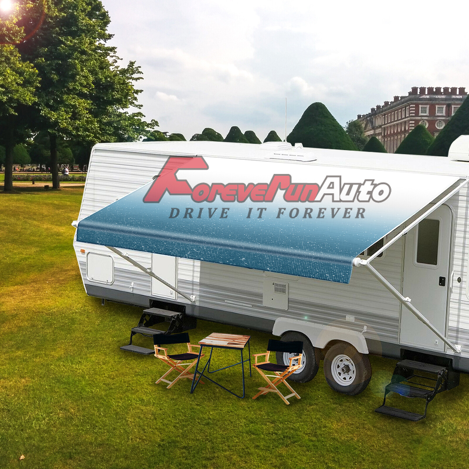 New 16′ Feet RV Camper Trailer Awning Fabric Blue Fade (Real Fabric Width 15’2″)