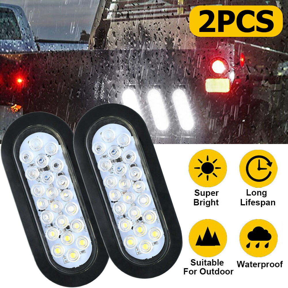 2X 6″ Oval 22 LED 12V Trailer Truck Reverse Backup Tail Lights Clear Lens White