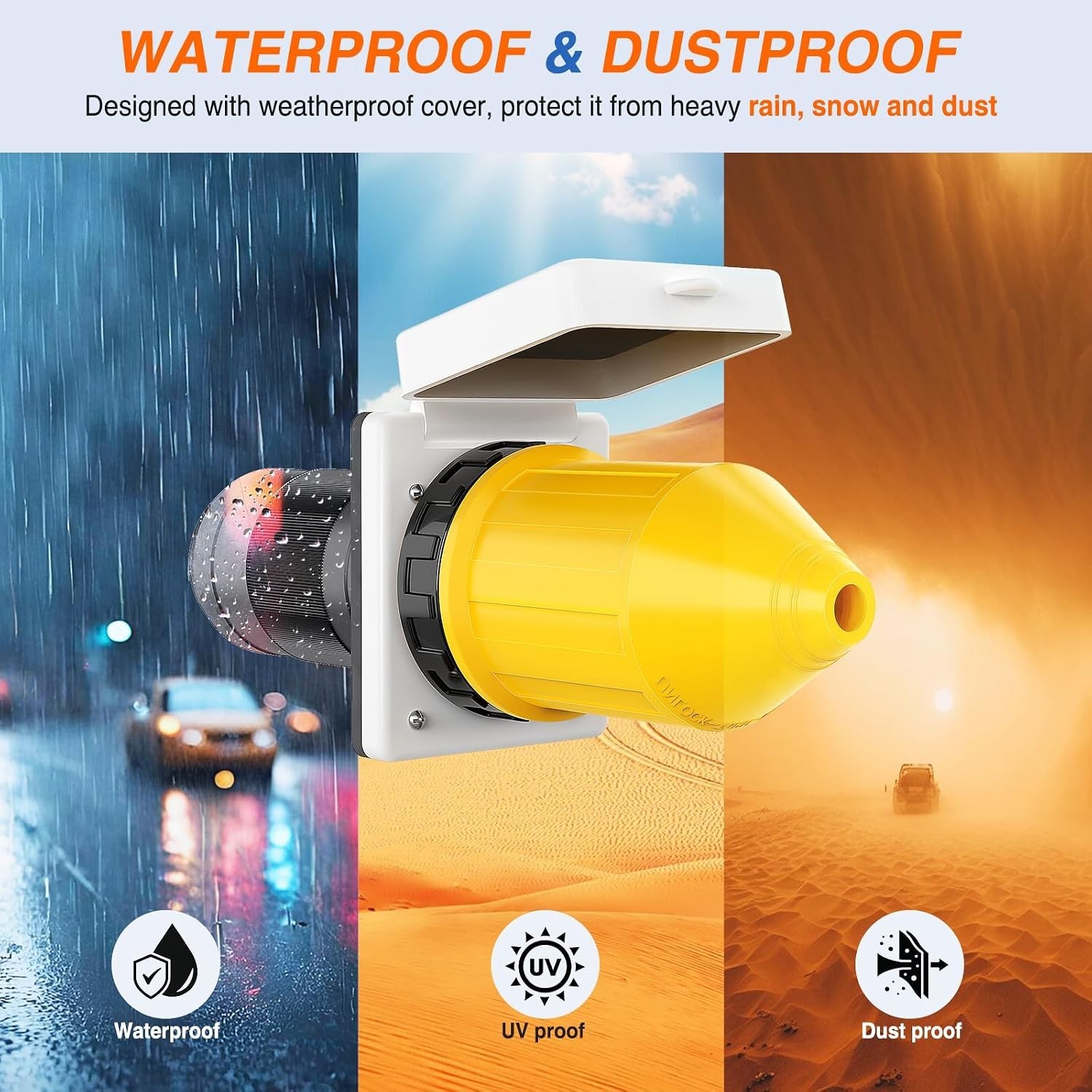 50AMP RV Power Inlet Outlet Kit w/ Weatherproof Boot Cord Protector – Listed