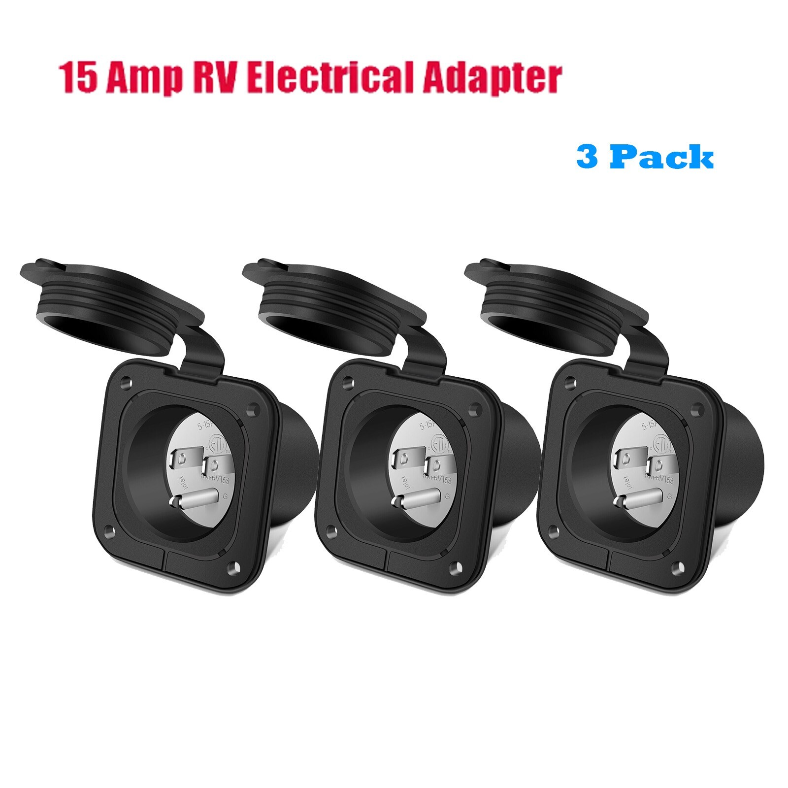3x 15A 125V AC Port Shore Power Plug Electrical Outlet Flanged Inlet for Boat RV