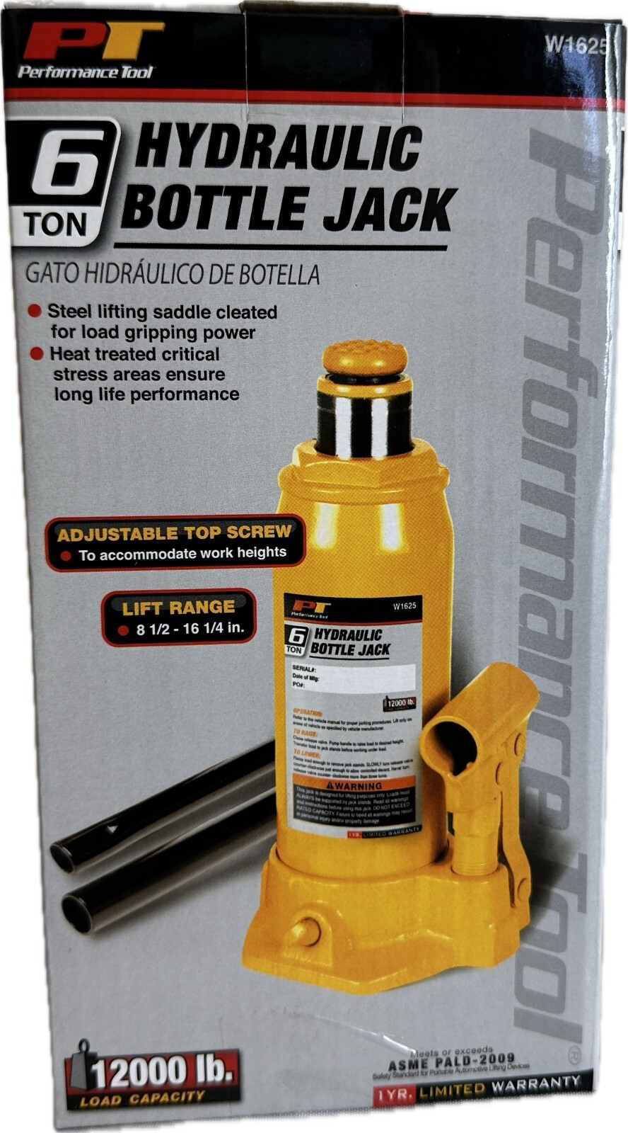 Performance Tool Hydraulic Bottle Jack W1625 6 Ton (New in Box/Unused)