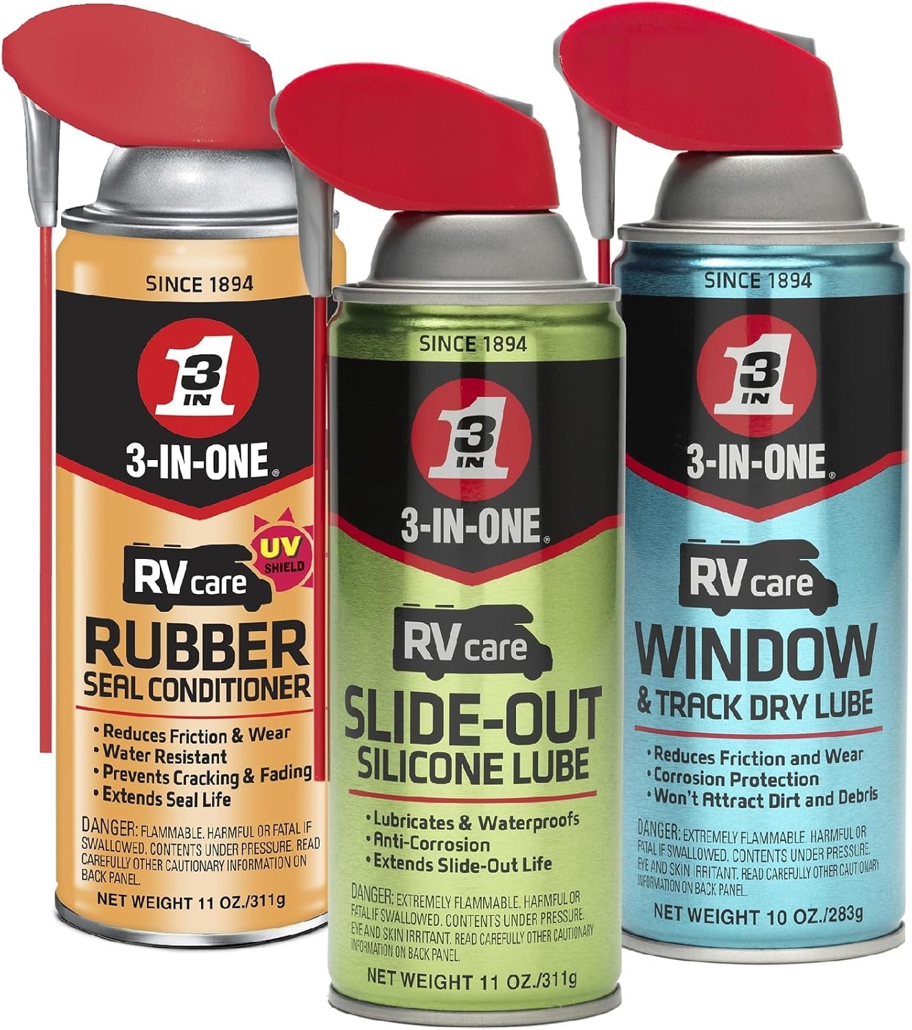 RV Care Trio Pack: Slide Out Lube, Window Track Lube & Rubber Seal Conditioner