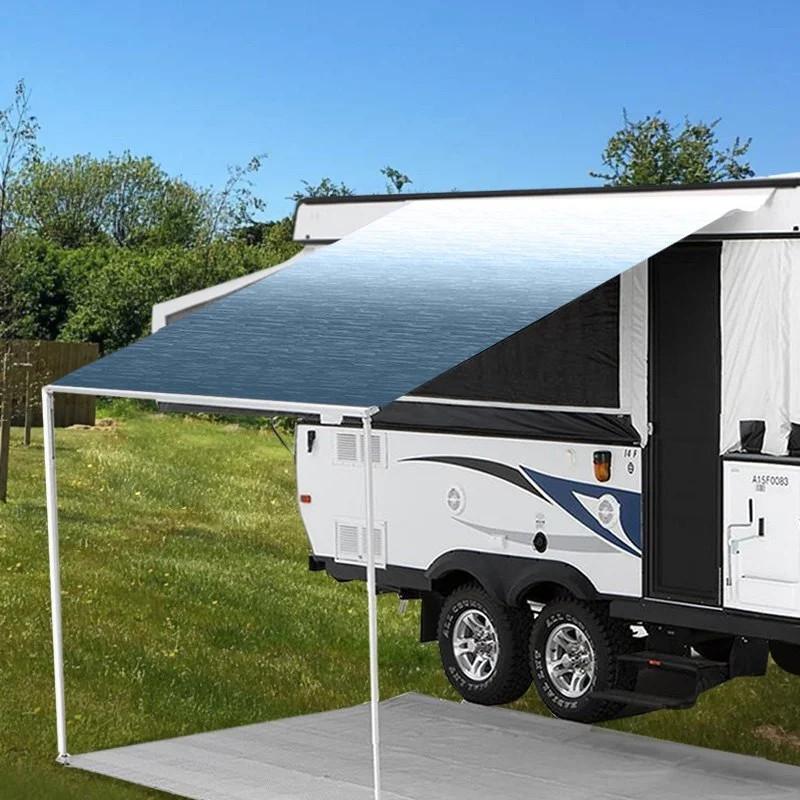 Vinyl Fabric for RV Patio Awnings 19’W x 8’Ext. Blue Shale Fade One-Piece