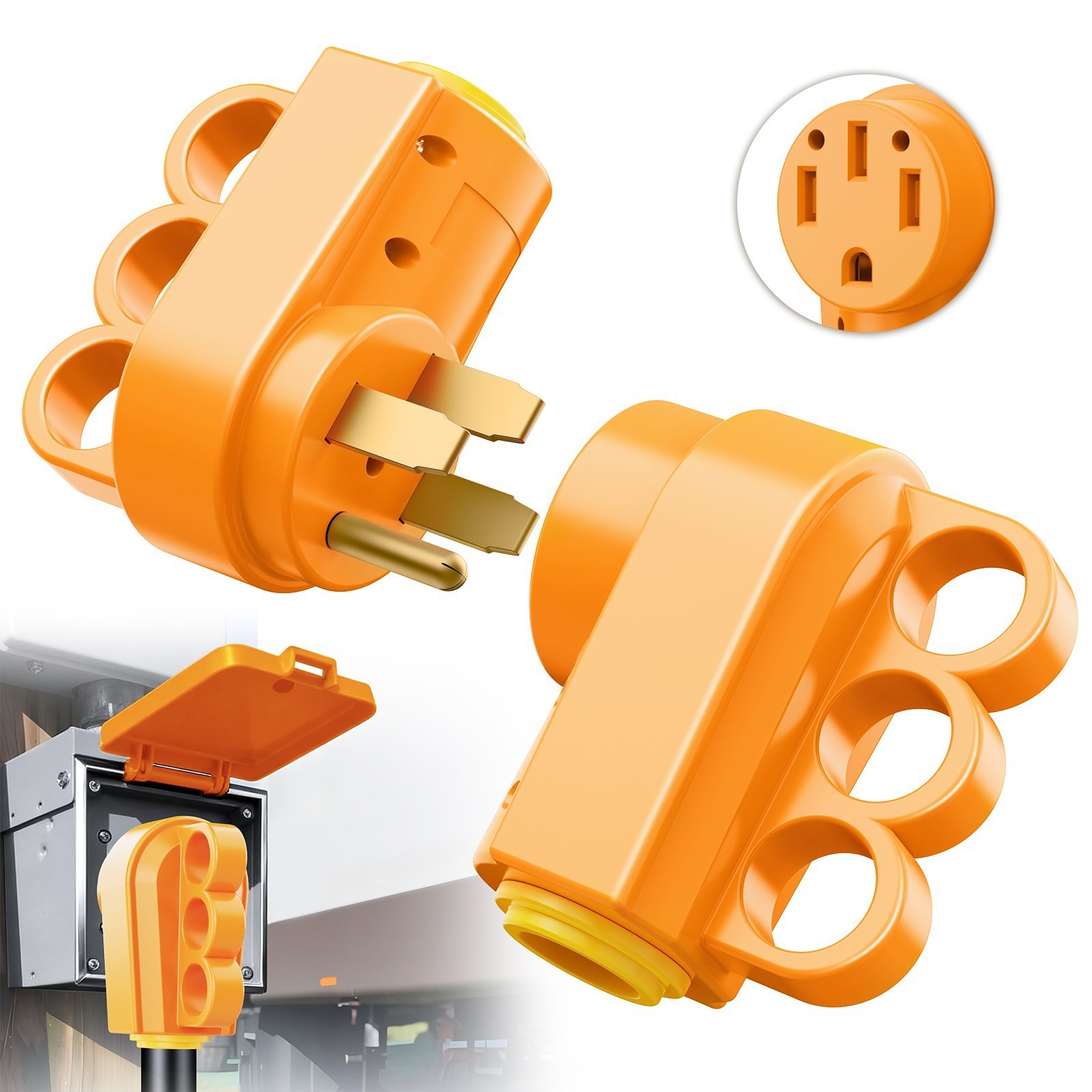 50 Amp RV Male and Female Plug Set 14-50P and 14-50R Receptable 125V/250V Volt