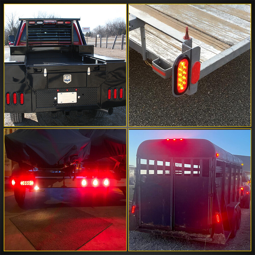 2 Red 6″ Oval Trailer Lights 10 LED Stop Turn Tail Truck Sealed Grommet Plug AAQ