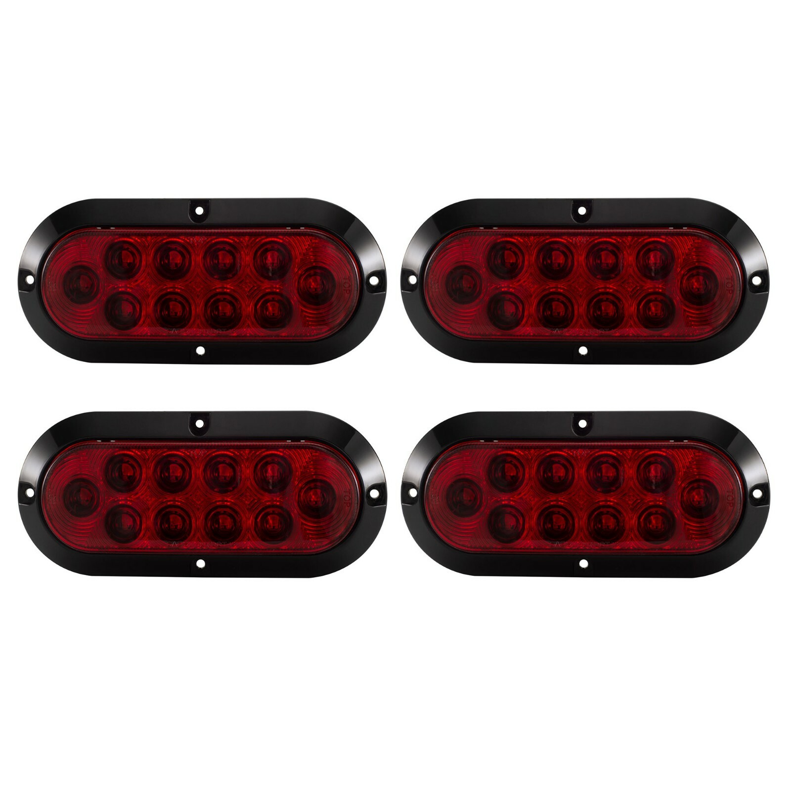 RecPro 6in Red Oval LED Stop Tail Turn Light Surface Mount Black (4 Pack)