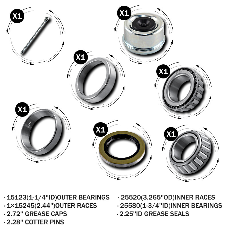 (1 Kits) New 5200-6k lb Trailer Wheel Bearing Kit 25580/25520 & 15123 w/ Seals