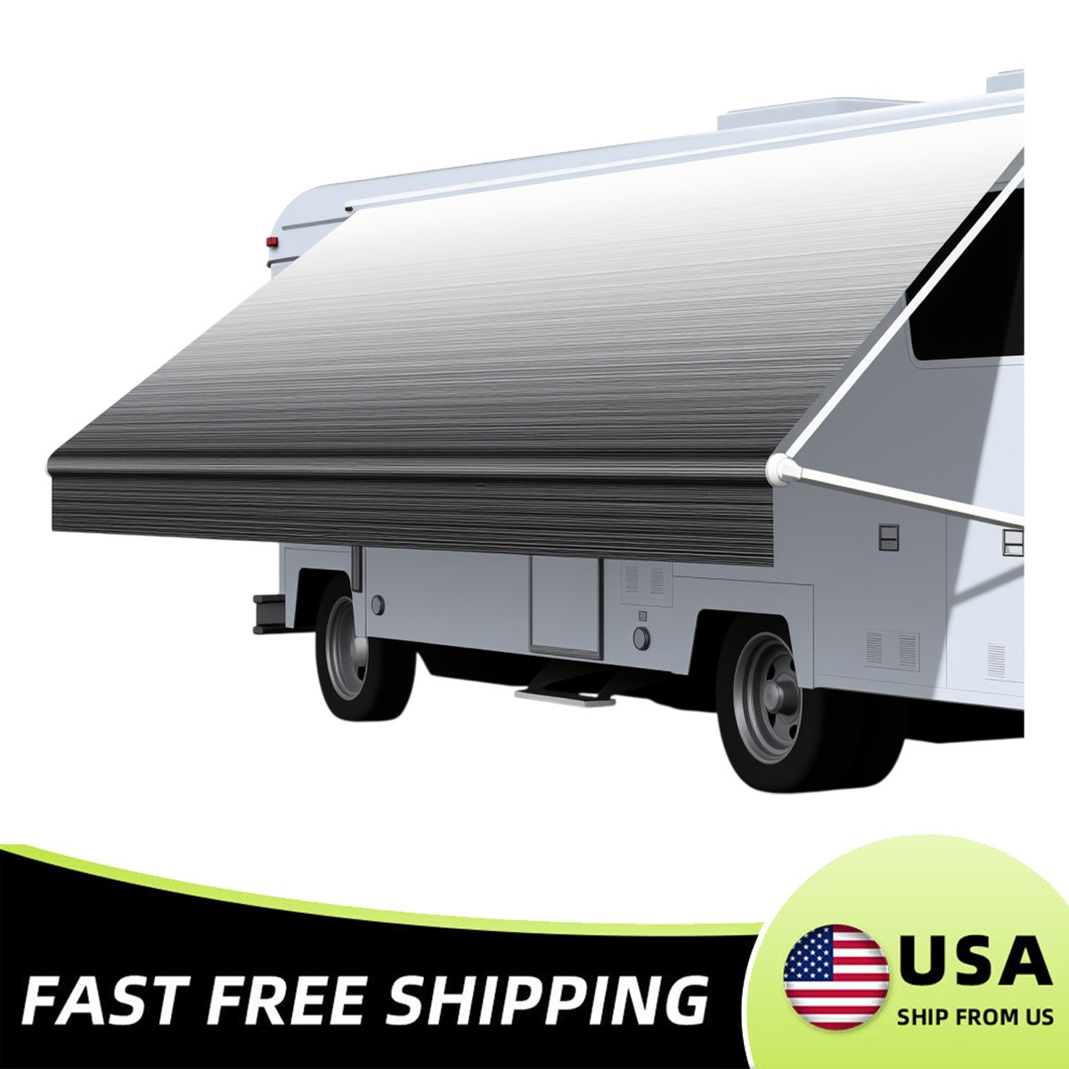 Waterproof RV Awning Fabric 18FT Strip Gray Fade UV Resistant For Camper 4-Ply