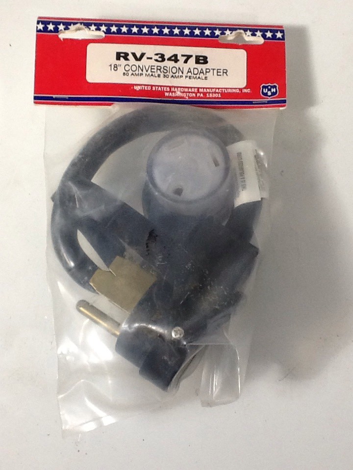 R.V. 18″ CONVERSION ADAPTER RV-347B 50 AMP MALE 30 AMP FEMALE NEW (IE5)