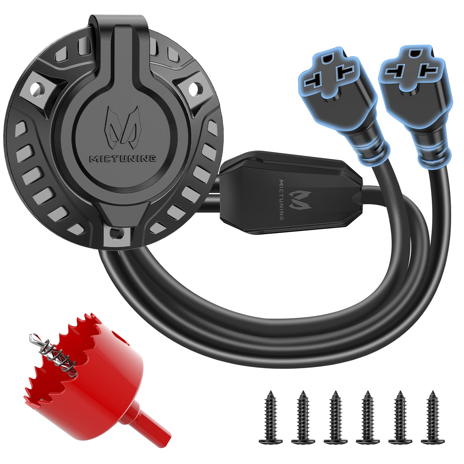 20A 125V RV Shore Power Inlet Plug Integrated Dual 20” Extension Cord Hole Saw