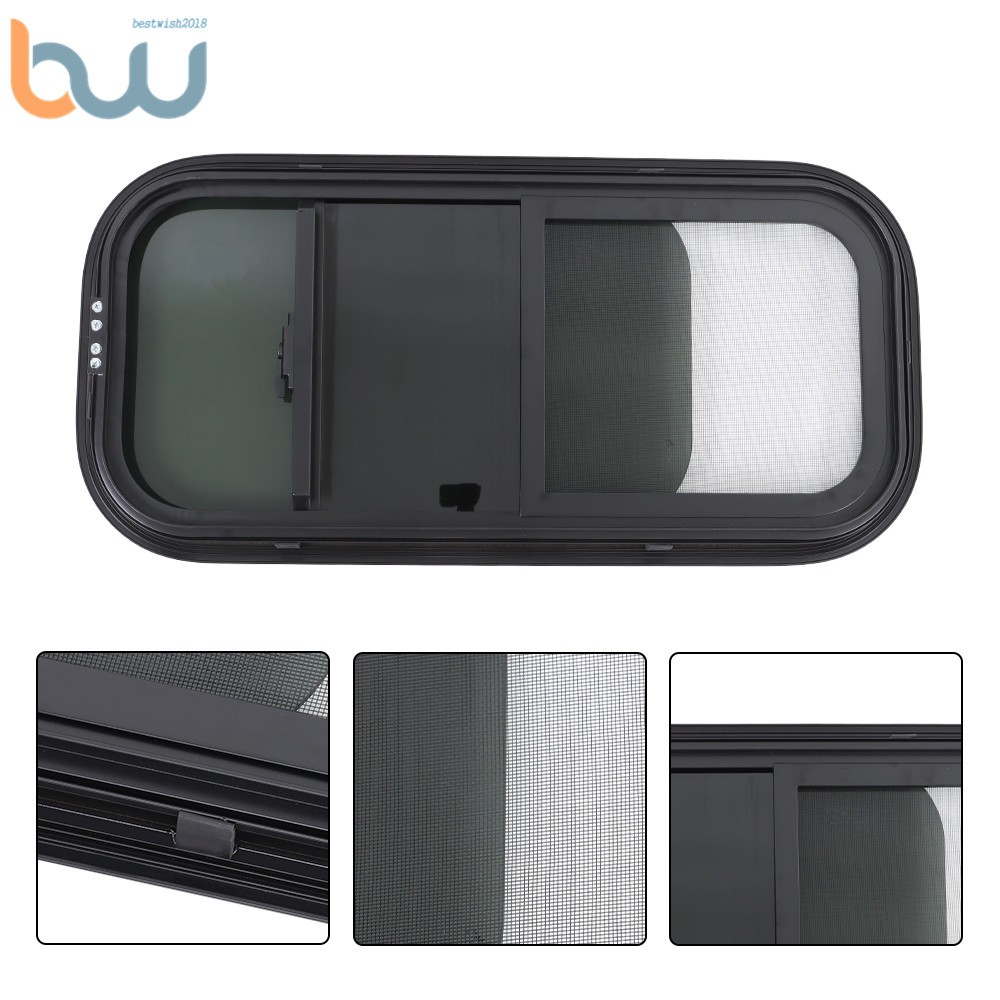 24″~48″ W × 12″~22″ H RV Window Horizontal Slide For 1-3/4″ Wall w/ Trim Trailer