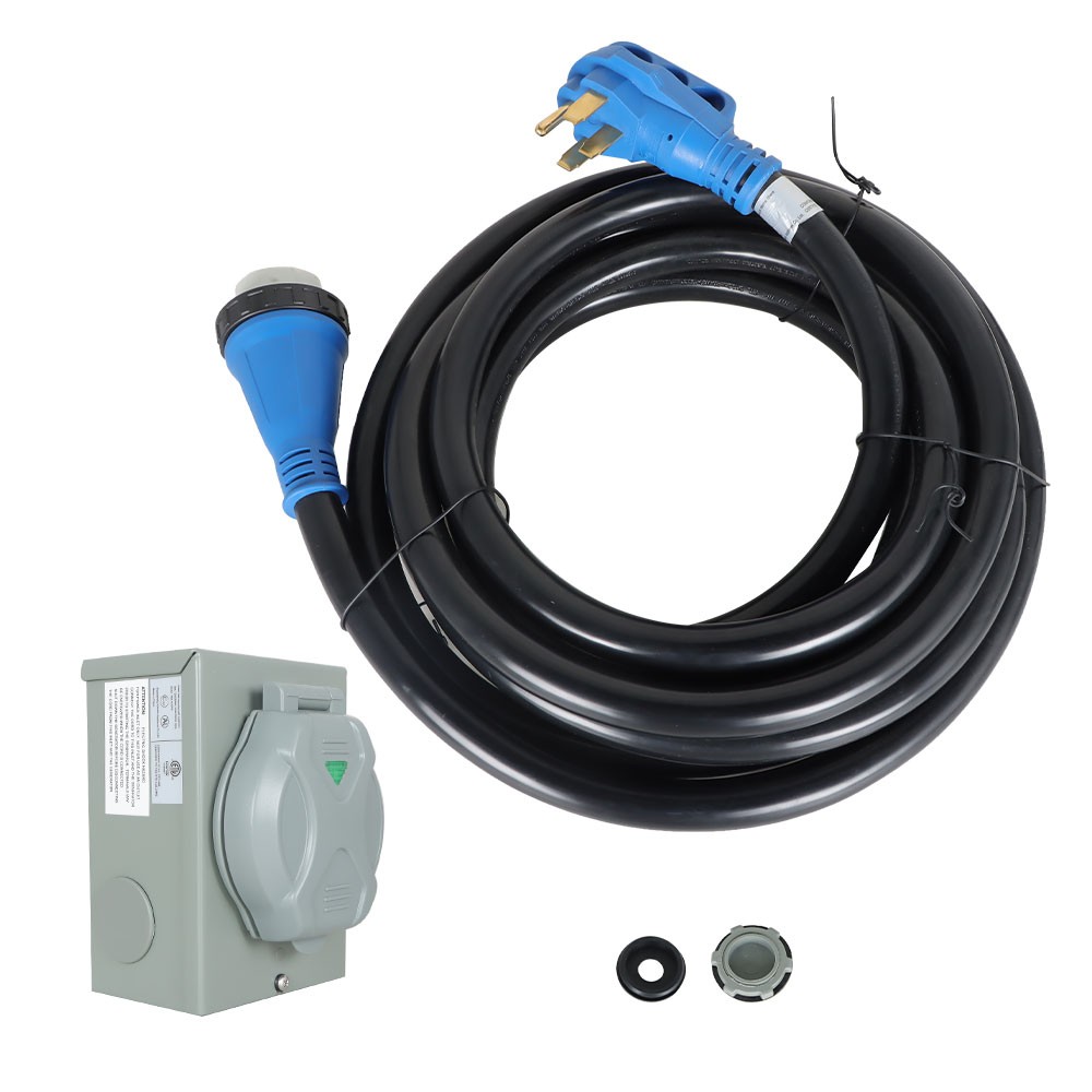 50 Amp 25-50 Ft Generator Cord & Power Inlet Box NEMA 14-50P/SS2-50R 50 Amp