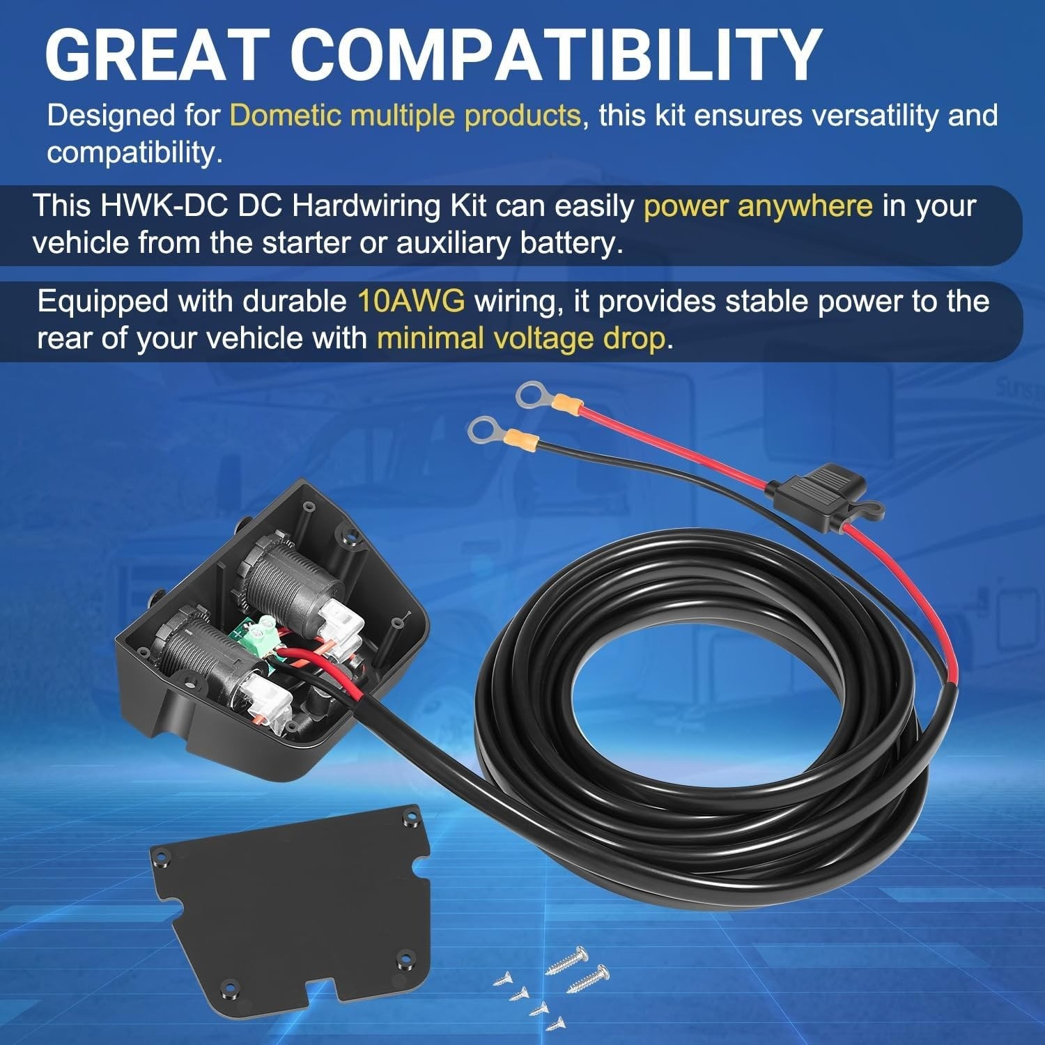 for Dometic HWK-DC Hardwiring Kit DC for RV/Vehicle Power Supply 10AWG Wiring