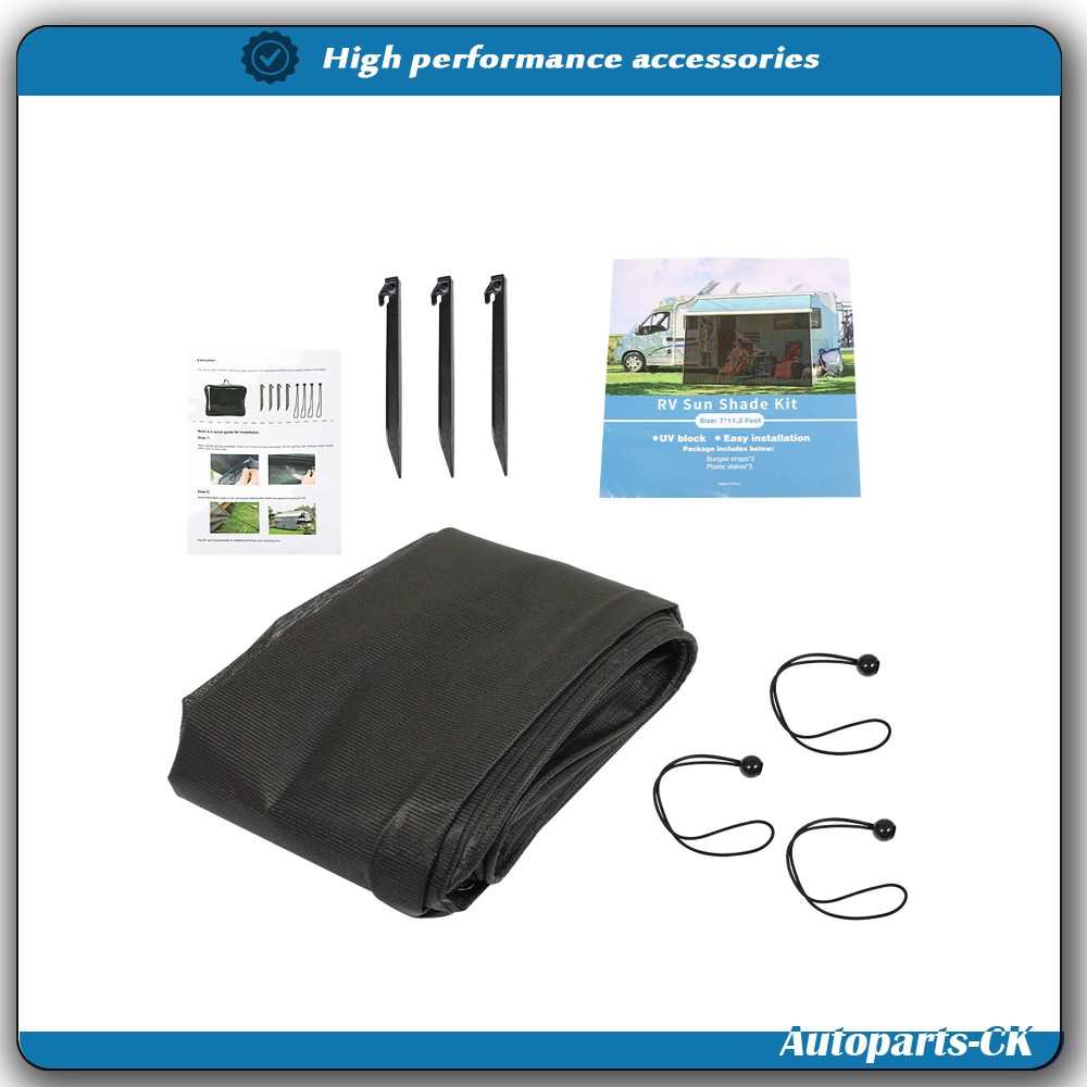 RV Awning Sun Shade Black Mesh Screen Sunshade Kit For Camping Trailer With Bag