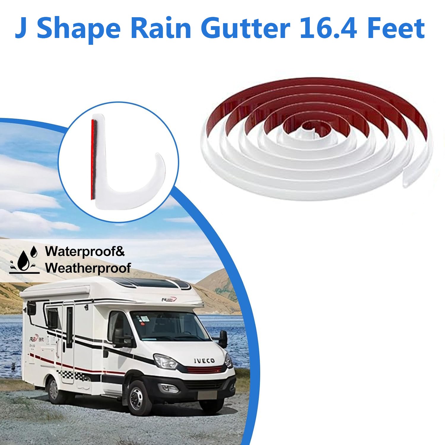 16.4ft RV Rain Gutter 1/2″ Height Drip Rail PVC Rain Roof J Shape Seal Strip